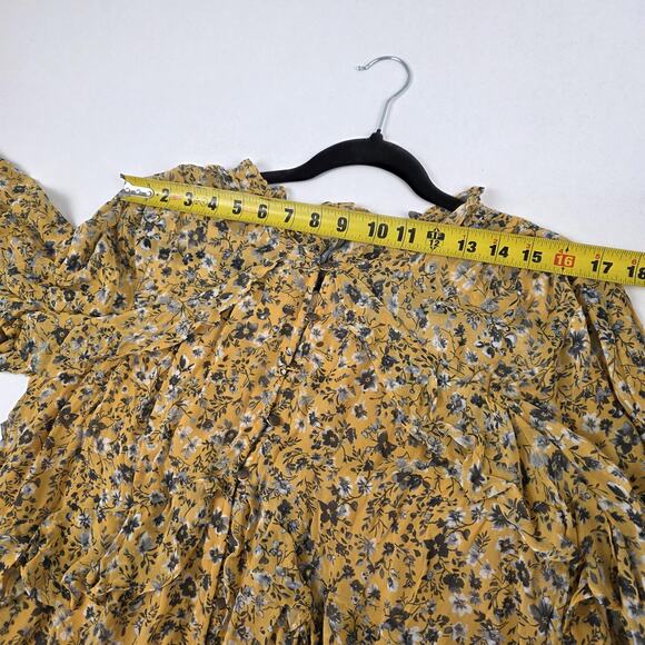 Anthropologie Romper Womens Medium Yellow Floral Long Sleeve Ruffle Tiered Boho - Picture 9 of 16